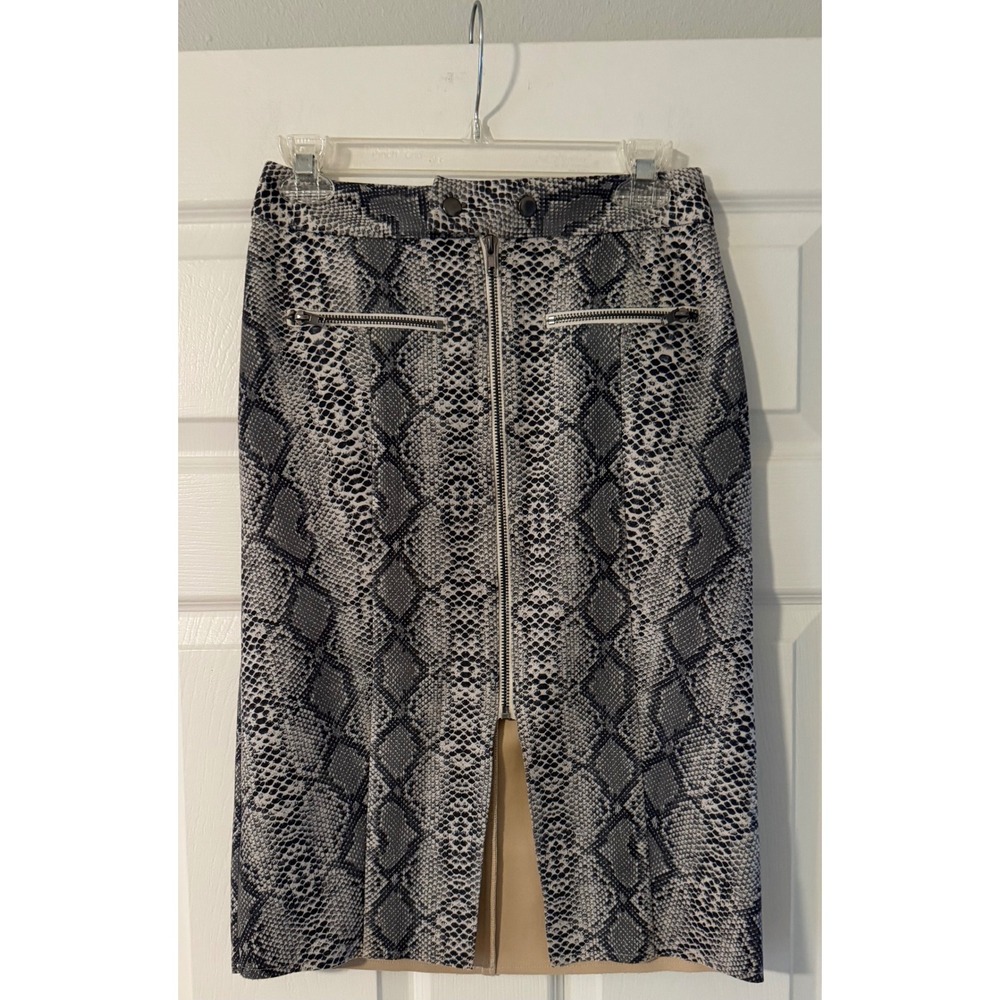FATE Faux Suede Snakeskin Print Pencil Skirt Gray Black Biker Women's S NWOT